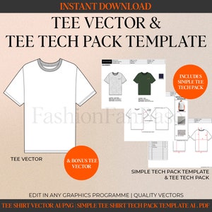 Tech Pack Template Tee Shirt Tech Pack Clothing Vector Template Clothing Tech Pack Tee Shirt Drawing T-Shirt streetwear vector