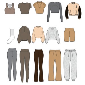 STREETWEAR VECTORS Fashion Tech Pack Template Kit Fashion Design Templates Fashion Drawings Fashion Sketches Clothing Mock Ups streetwear tech pack Clothing design activewear designs merch designs activewear designer fashion flats tech drawings