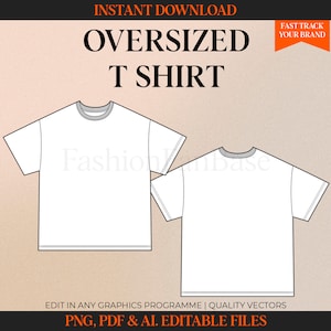 Oversize Fit T-Shirt Tech Drawings Tee Shirt Drawing Streetwear Tech Pack Template Fashion Flat Clothing Design Fashion Design AI. PDF