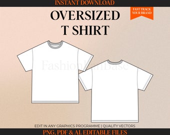 Oversize Fit T-Shirt Tech Drawings Tee Shirt Drawing Streetwear Tech Pack Template Fashion Flat Clothing Design Fashion Design AI. PDF