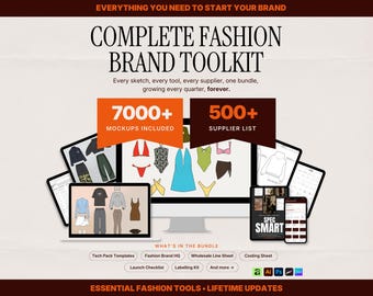 Fashion Brand Toolkit 7000+ File Fashion Design Clothing Vector Mockup Pack Streetwear Vectors Tech Pack Template Clothing Brand Design Kit