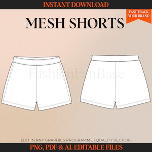 Mesh Shorts Template Shorts Tech Pack Streetwear Vector Template Fashion Design Template Tech Pack Template Clothing Design Tech Drawing