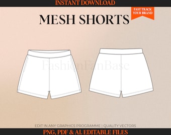 Mesh Shorts Template Shorts Tech Pack Streetwear Vector Template Fashion Design Template Tech Pack Template Clothing Design Tech Drawing