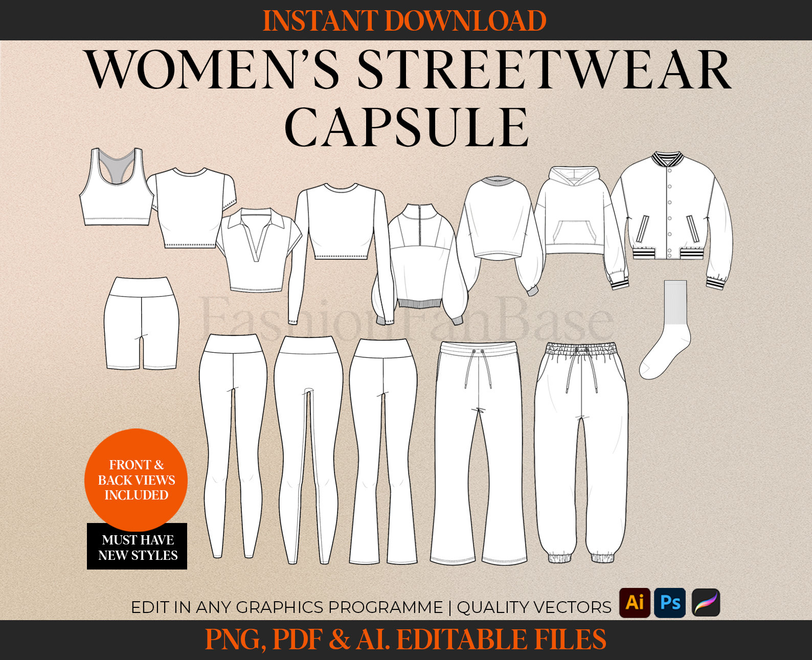 Women #39 s Streetwear Vector Mockup Pack Fashion Tech Pack Template