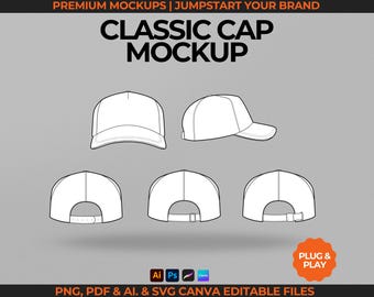 Classic Cap Mockup Dad Hat Fitted Cap Flat Sketch Hat Mockup Streetwear Vector Drawing Fashion Template Hat Tech Pack Fitted Cap Tech Pack