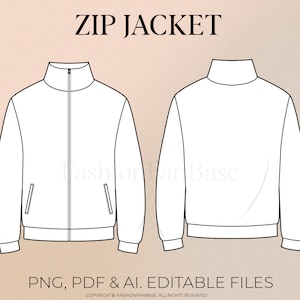 Zip Up Jacket Tech Drawing Sweater Drawing Streetwear Tech Pack Template Fashion Flat Clothing Design Fashion Design AI. PDF