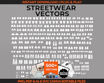 500+ Streetwear Vectors + BONUS Tech Pack Template + Launch Guide Clothing Mockups Fashion Flats Clothing Vector Hoodie Fashion Tech Drawing