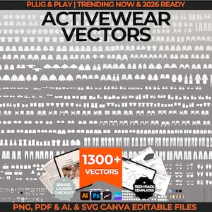 1300+ Activewear Fashion Vectors Tech Pack Template Streetwear Mockup Loungewear Flat Sketch Clothing Mockup Hoodie Vector Fashion Template