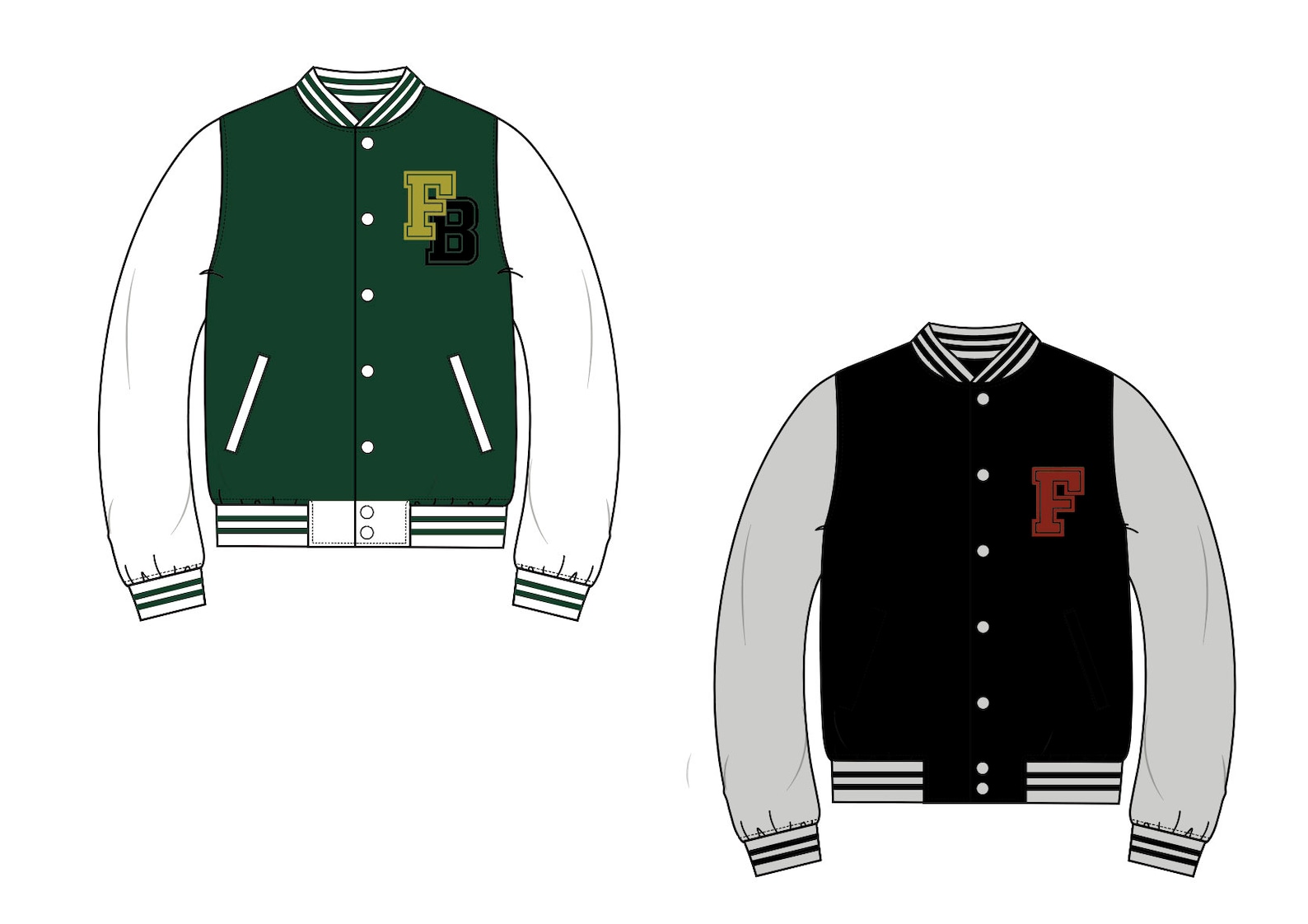 Varsity Jacket Drawing Bomber Jacket Letterman Jacket Fashion Flat Streetwear Tech Pack Template