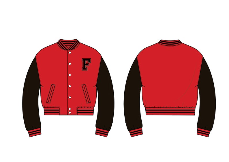 Varsity Jacket Drawing Bomber Jacket Letterman Jacket Fashion Flat Streetwear Tech Pack Template