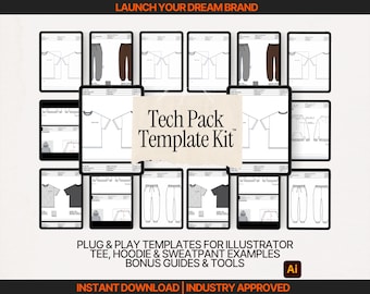 Fashion Tech Pack Template Illustrator T Shirt Tech Pack Hoodie Tech Pack Template Sweatpants Tech Pack DIY Clothing Brand PDF .AI