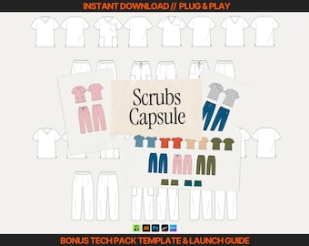 Scrubs Tech Pack Template Scrubs Mockups Scrub Design Templates Medical Uniform Templates Clothing Brand Design Kit