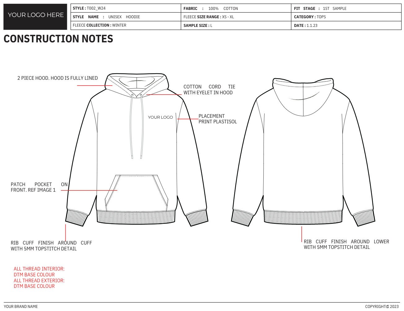 Fashion Tech Pack Template Canva Tech Pack Template Hoodie Etsy