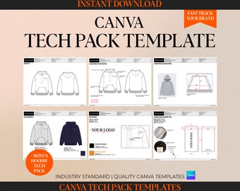 Fashion Tech Pack Template Canva Tech Pack Template Hoodie Tech Pack Sweatshirt Drawing Canva Template Fashion Design Techpack