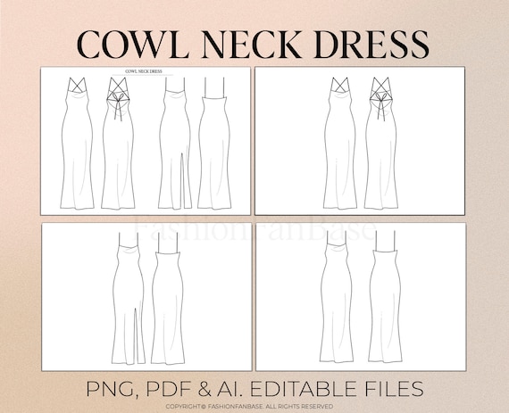Slip Dress Drawing Cowl Neck Dress Tech Drawing Dress Drawing Evening Wear  Tech Pack Template Fashion Flat Clothing Design Fashion Design - Etsy Israel
