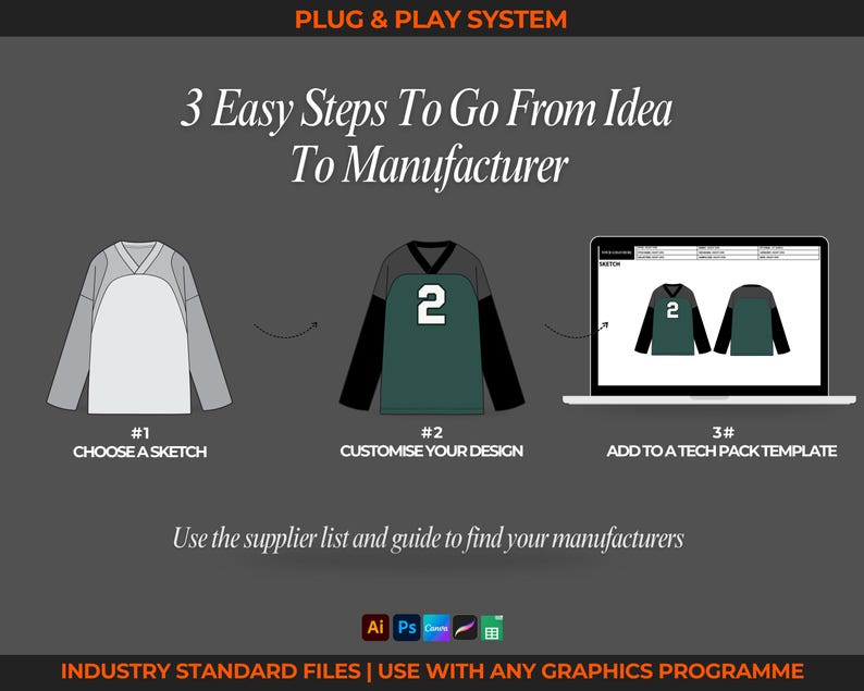 Massive streetwear vector bundle with 2100+ clothing mockups, fashion sketches, and flat fashion drawings. Includes hoodie vectors, tee mockups, outerwear flats, jogger sketches, and streetwear pants. Use for fashion design templates, digital clothing mockup presentations, and creating tech packs for streetwear fashion brands. Ideal for designers making streetwear fashion lines, brand launch collections, and digital tech pack templates across Adobe Illustrator, Canva, and Procreate.