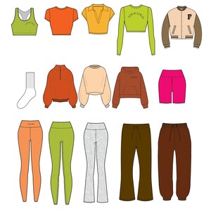 STREETWEAR VECTORS Fashion Tech Pack Template Kit Fashion Design Templates Fashion Drawings Fashion Sketches Clothing Mock Ups streetwear tech pack Clothing design activewear designs merch designs activewear designer fashion flats tech drawings