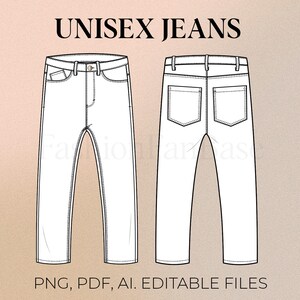 Dibujo de pantalones vaqueros clásicos Pantalones unisex Moda Flat Paquete de tecnología de ropa urbana Plantilla de diseño de ropa Plantilla de diseño de moda AI PNG PDF