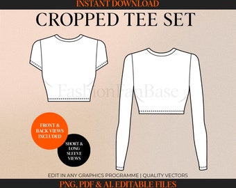 Cropped Tee Streetwear Vector Mockup Fashion Tech Pack Template Clothing Vector Fashion Design Template Fashion Vector Baby Tee Drawing