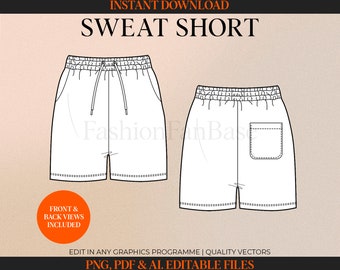 Sweat Short Vector Mens Shorts Tech Pack Streetwear Vector Template Fashion Design Template Tech Pack Template Clothing Design Tech Drawing