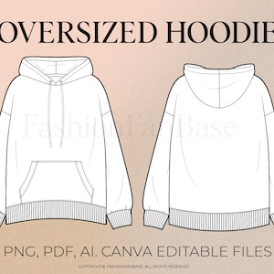 Oversized Hoodie Drawing Sweatshirt Tech Drawing Tech Pack Template Fashion Flat Brand Mock Up Fashion Design Template AI. PDF
