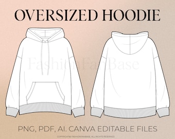 Übergroße Hoodie Zeichnung Sweatshirt Tech Zeichnung Tech Pack Vorlage Mode Wohnung Marke Mock-Up Fashion-Design-Vorlage AI. PDF-Datei