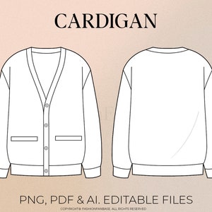 Cardigan Drawing Streetwear Vector Sweater Drawing Streetwear Tech Pack Template Fashion Flat Clothing Mock Up Clothing Vector
