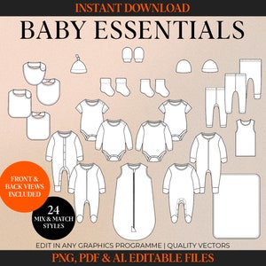 Babykleding vector mockup babykleding technische tekening Tech Pack sjabloon kleding vector mode vector tekening pasgeboren kleding
