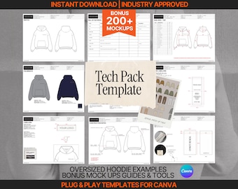 Fashion Tech Pack Template Canva Apparel Tech Pack Hoodie Tech Pack Template Streetwear Tech Pack DIY Clothing Brand Kit PDF