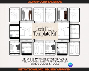 Fashion Tech Pack Template Canva T Shirt Tech Pack Hoodie Tech Pack Template Sweatpants Tech Pack DIY Clothing Brand PDF