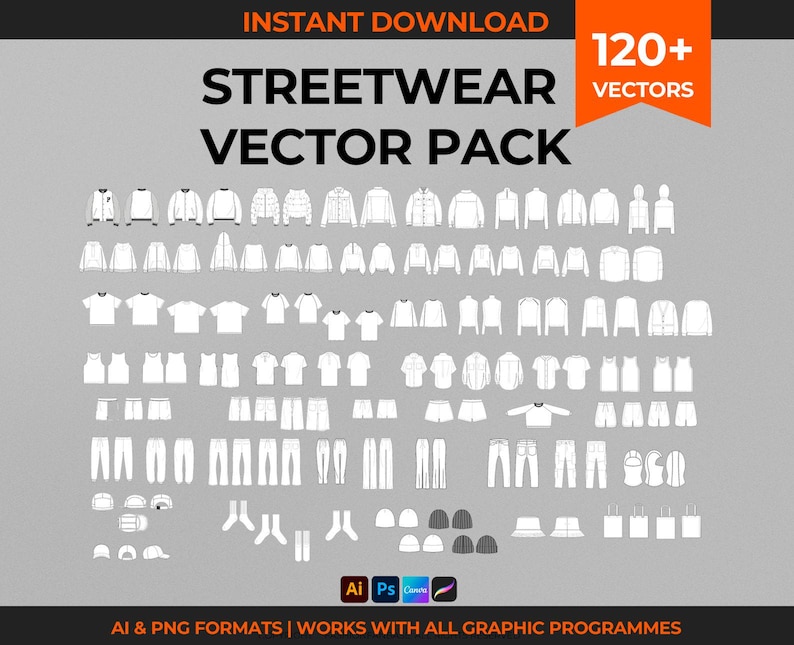 Streetwear Vector Mockup Pack Fashion Tech Pack Template Clothing ...