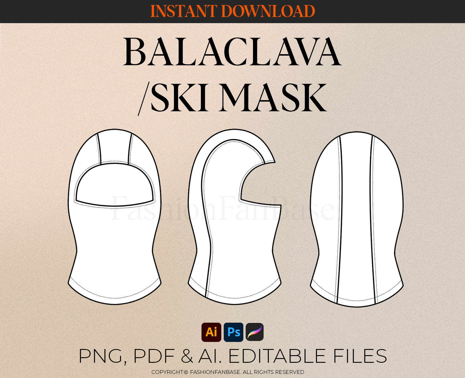 Balaclava Drawing Ski Mask Sketch Drawing Streetwear Tech Pack Template