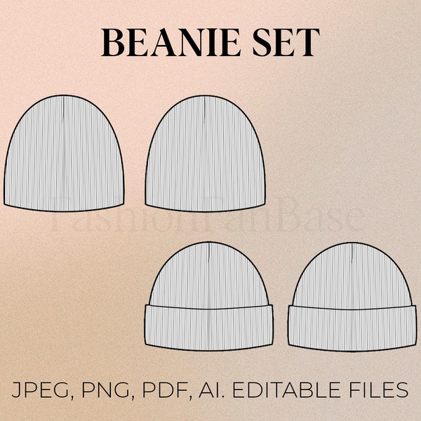 Beanie Drawing Stocking Cap Fashion Flat Streetwear Drawing Tech Pack Template Clothing Design Fashion Design Hat Drawing Clothing Template