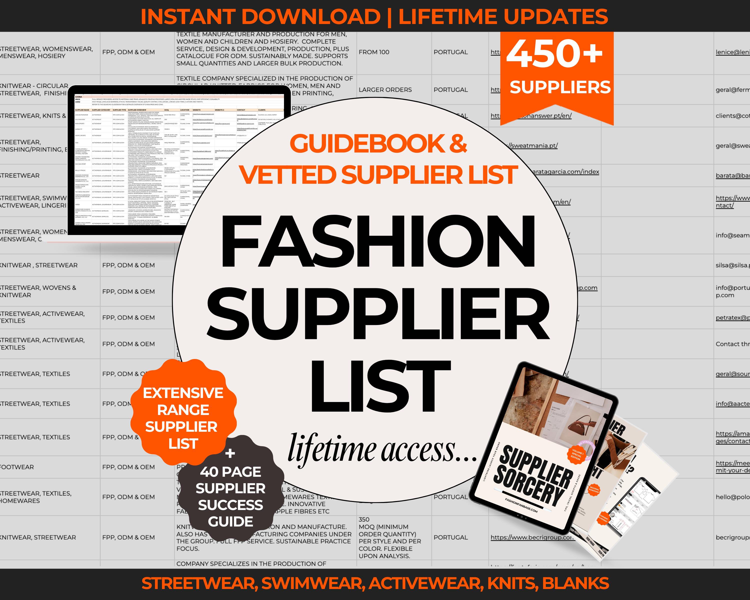 450 + Fashion Manufacturer Supplier List & Guidebook Streetwear Vector Tech Pack Template Fashion Design Fashion Flats Clothing Mock Up