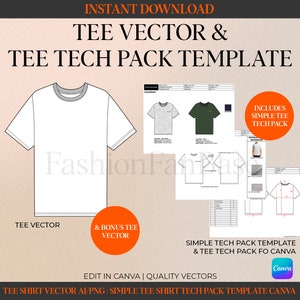 Tech Pack Template Tee Shirt Tech Pack Clothing Vector Template Clothing Tech Pack Tee Shirt Drawing T-Shirt streetwear vector Canva