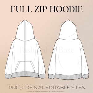 Full Zip Hoodie Drawing Streetwear Vector Hoodie Drawing Streetwear Tech Pack Template Fashion Flat Clothing Mock Up Clothing Vector