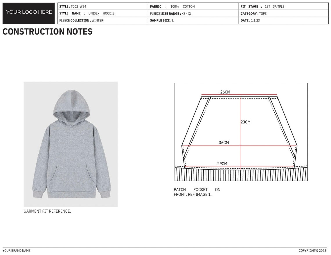 Fashion Tech Pack Template Canva Tech Pack Template Hoodie Etsy
