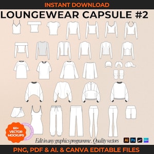 Loungewear Fashion Flats Hoodie Tech Pack Template Fashion Flat Clothing Brand Mock up Tech Drawing Bundle Fashion Design Template