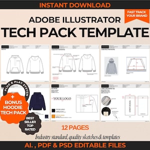 Fashion Tech Pack Template Kit Adobe Illustrator DIY Tech Pack Ai. PDF Hoodie Tech Pack Template