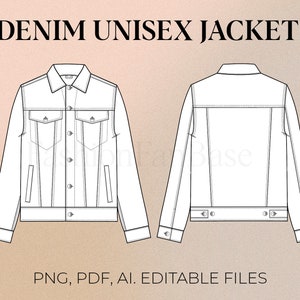 Unisex Denim Jacket Sketch Streetwear Vector Fashion Flat Streetwear Tech Pack Template Clothing Design Fashion Design Template