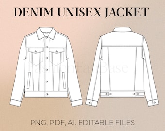 Chaqueta vaquera unisex, boceto de ropa urbana, vector de moda, ropa urbana plana, paquete tecnológico, plantilla, diseño de ropa, plantilla de diseño de moda
