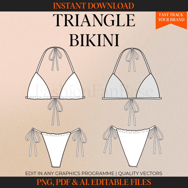 Triangle Bikini Drawing Bikini Fashion Flat Fashion Design Template Tech Pack Template Swimwear Tech Drawing Swimwear Designer