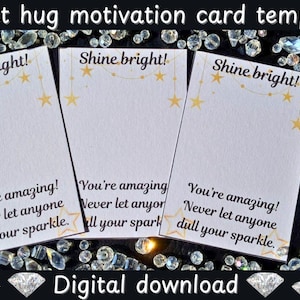 Descarga instantánea de archivos PDF: Tarjetas de bolsillo para imprimir. Plantillas comerciales y abrazos de bolsillo para proveedores. ¡Brilla con fuerza! Tarjetas de motivación, poemas de abrazos, regalos