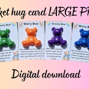 PDF-bestand direct downloaden: afdrukbare pocketkaarten 3 verschillende gedichten - "Worry Bear" "Bear Hug" "Anxiety Bear" Pocket Hugs leverancier GROTE PRINT