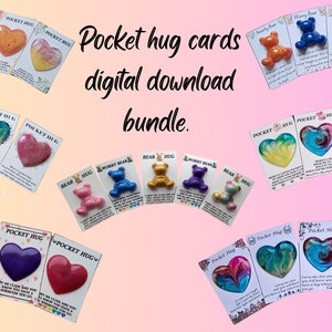 Descarga instantánea de archivos PDF: Tarjetas de bolsillo imprimibles, 21 diseños de oso preocupado, abrazo de oso, oso ansioso, plantillas comerciales y abrazos de bolsillo de proveedores.