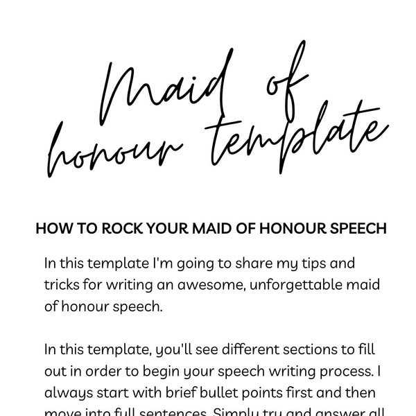 Maid of Honor Speech/bridesmaid Speech Template Etsy Canada