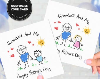 Grandad Fathers Day Card from Child, Personalised Card From Granddaughter, From Grandson to Grandpa, Family Portrait Gift from Kids