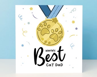 Cat Dad Fathers Day Card From Cat, World’s Best Cat Dad Medal Card, Cat Lover Gift For Him, Fathers Day Card From Pet