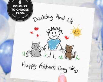 Personalised Cat Dad Fathers Day Card From Cats, Cat Fathers Day Gift For Cat Lover, Custom Cat Parent Card For Him