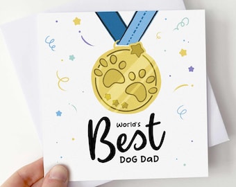 Dog Dad Fathers Day Card From Dog, World’s Best Dog Dad Medal Card, Dog Lover Gift For Him, Fathers Day Card From Pet